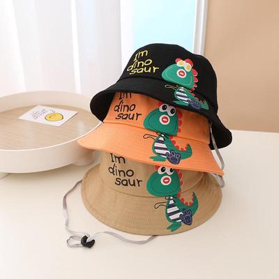 Cute Cartoon Dinosaur Children Panama Hat Spring Summer Baby Bucket Hat Windproof Adjustable Kids Girl Boy Outdoor Sun Hat 3-8Y
