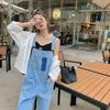 Women’s Denim Overalls, Loose Fit Wide-Leg Casual Style with Adjustable Straps and Large Pockets