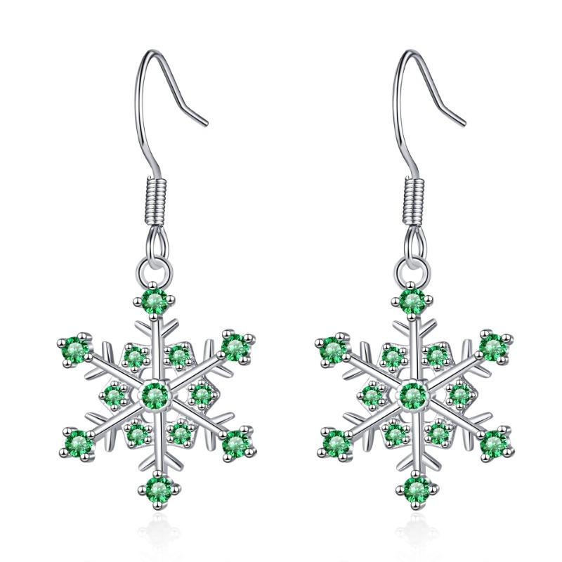 Fashionable New Style Earrings Diamond-mounted Rear Hanging Women's Snowflake Earrings Hexagonal Christmas Gift