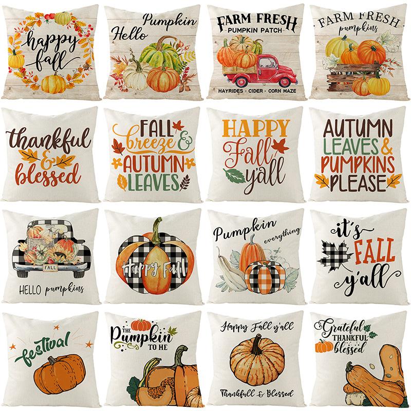 Autumn Harvest Pumpkin Print Pillow Cover Sofa Office Polyester Cushion Cover Home Furnishings