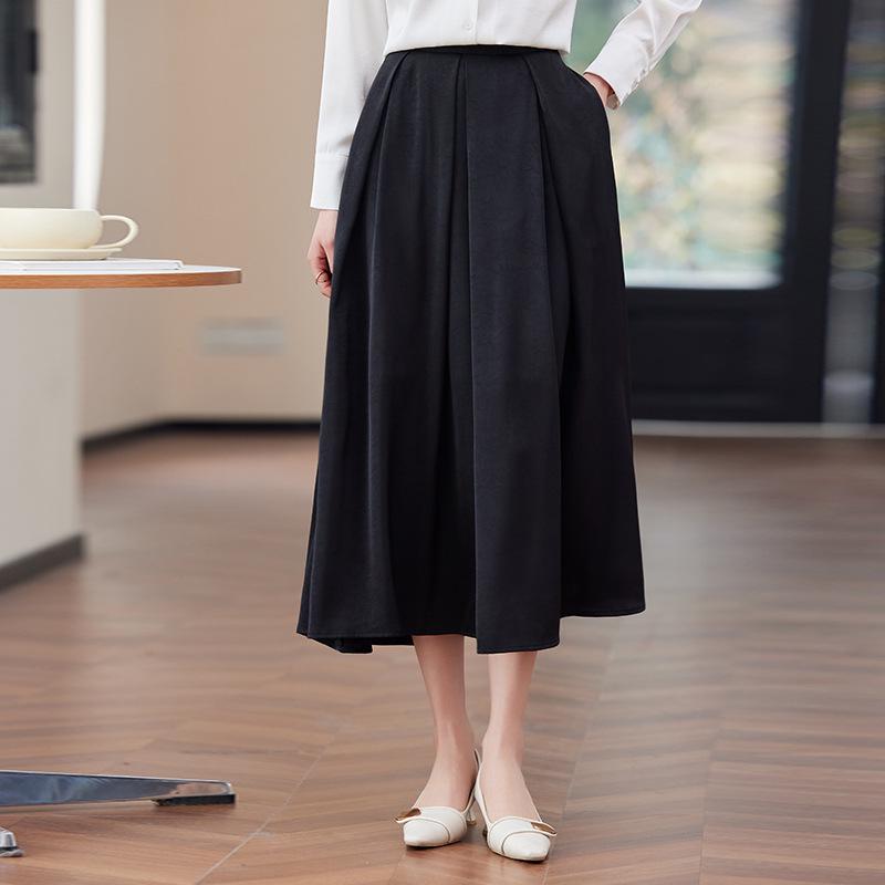 

Women s Professional White Shirt & Black A-Line Midi Skirt Set for Summer 4XL