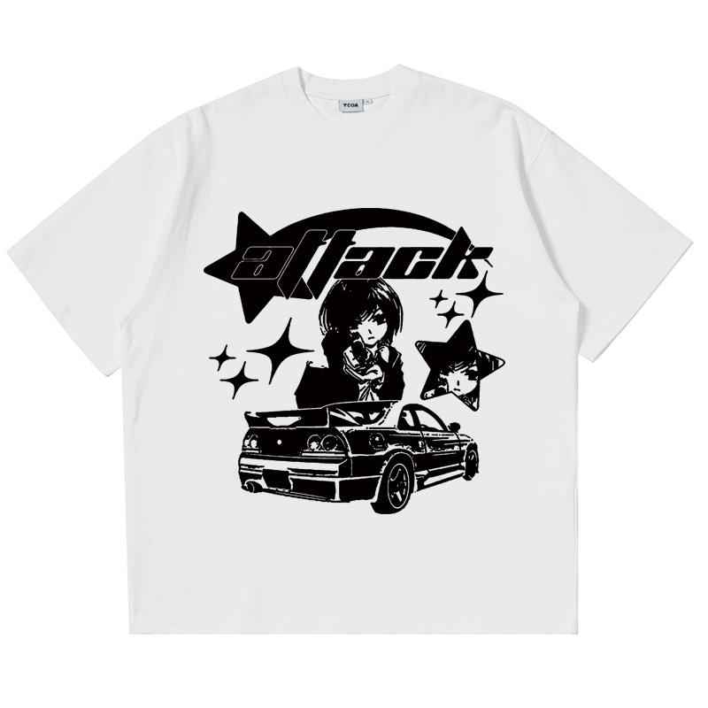 Oversized TShirt Unisex Y2k Tops Cotton Print Car Summer Harajuku Streetwear Graphic Short Sleeve Tee Vintage Aesthetic Clothing