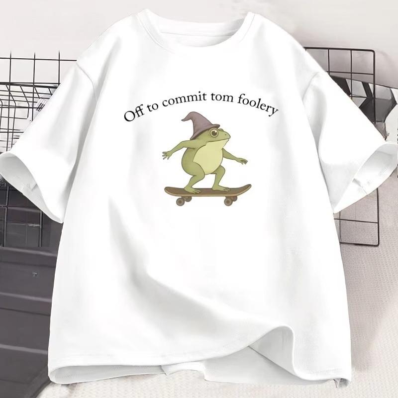 Funny Frog TShirt Silly Weirdcore Graphic Tee Printed Cotton Shortsleeve T Shirt WOMEN Unisex Cool Streetwear Tshirts Clothing