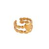 Simple High-Grade Pleated Heart & Leaf Stainless Steel Open Ring