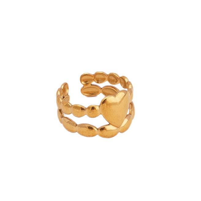 Simple High-Grade Pleated Heart & Leaf Stainless Steel Open Ring