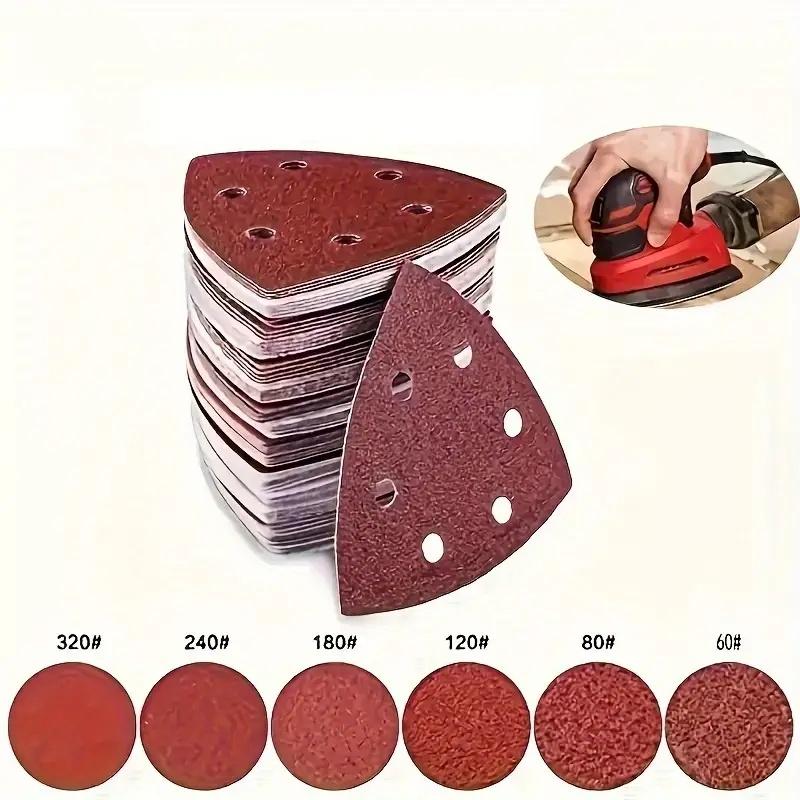 60pcs Triangle Sanding Pads - 6 Holes, 60/80/120/180/240/320 Grits For Delta Sanders/Multi-Sanders - Perfect For Your Toolbox!
