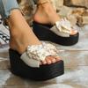 Summer Bow Platform Slippers Wedges Women Sandals 2025 New Super High Heels Trend Shoes Beach Woman Flip Flops Pumps