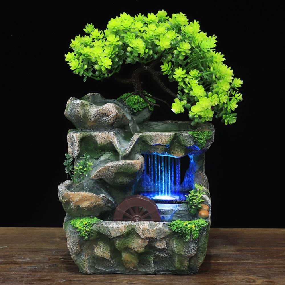 Tabletop Fountain with LED Lights, 7-Color Changing Rockery Waterfall for Home Office, Relaxing Sound Therapy
