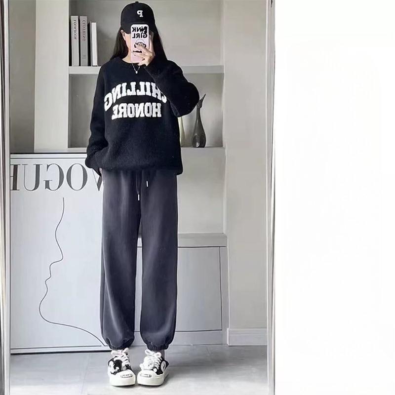 

Осень Зима Женские Утепленные Флисовые Повседневные Брюки Флисовая Подкладка Манжеты Брюки Гаремы Морковь 2XL серый