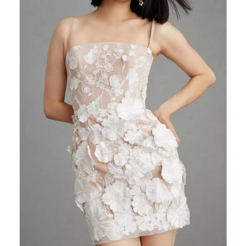 Γυναικεία Άνοιξη-Καλοκαίρι Υπέροχη Ιδιοσυγκρασία Τρισδιάστατο Κέντημα Λουλουδιών Τρισδιάστατη Φούστα Halter με Λουλούδια Μικρό Φόρεμα