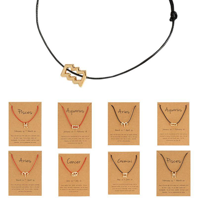 Elegant 12 Constellation Zodiac Sign Black Red Braided Rope Bracelet For Leo Virgo Jewelry