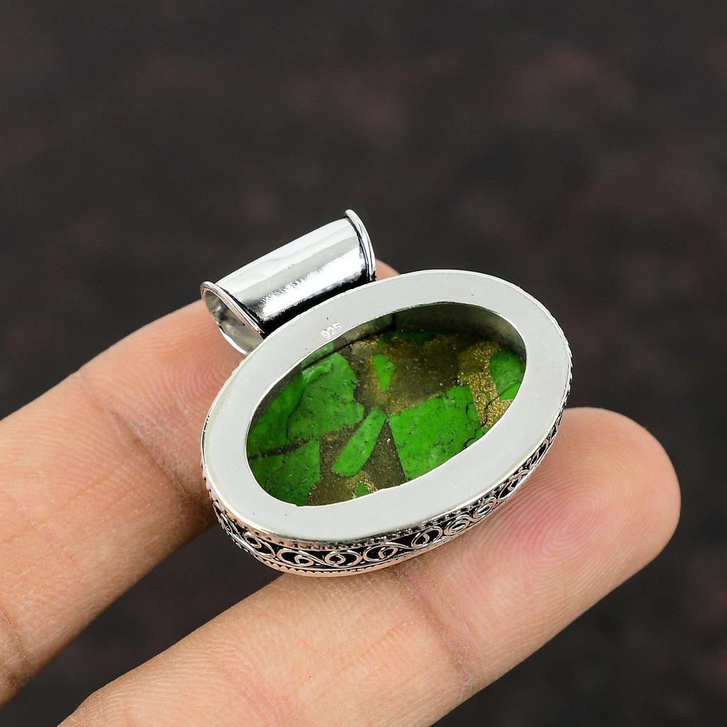 Copper Green Turquoise Pendant 925 Sterling Silver Pendant Handmade Decent Jewelry Genuine Gemstone Pendant Vintage Pendant Anniversary Gift