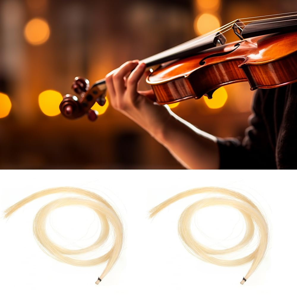 Two Natural White Horsehair Violin Bows, Spare Parts for Violin Bows and Stringed Instruments (Style)
