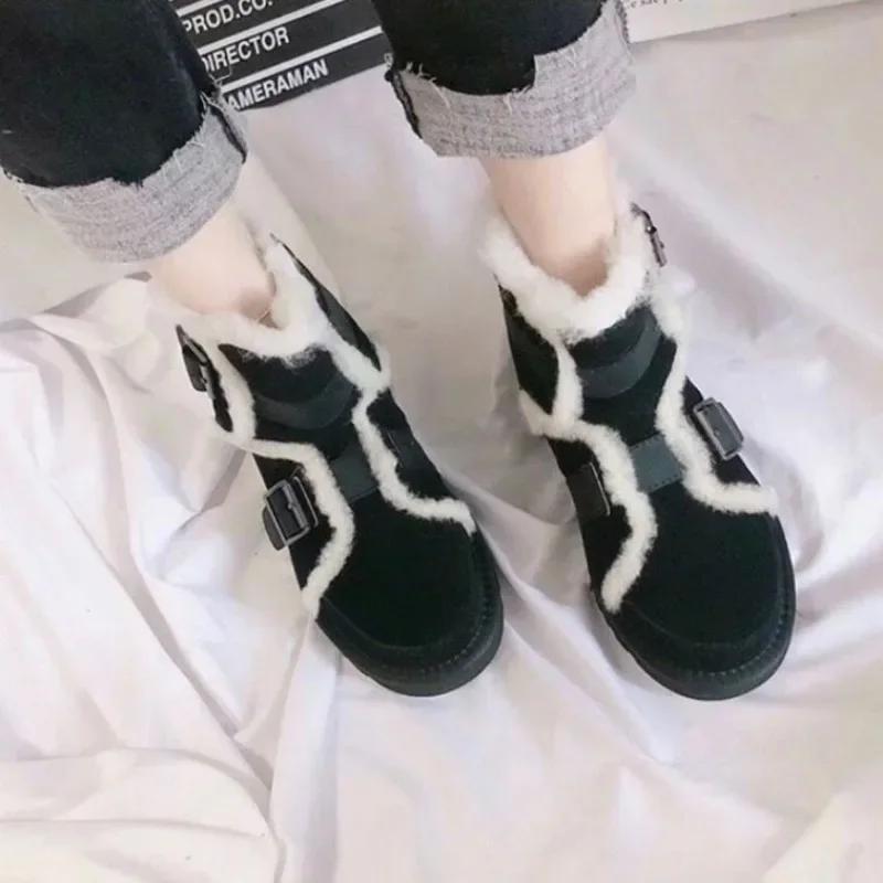 Fashion Shoes for Women Mid Calf Black Suede Platform Half High Womens Snow Boots Elastic Chunky Boot Female Furry Designer Luxury Sale