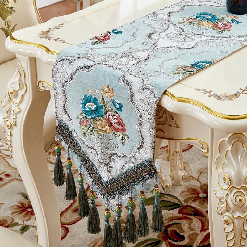 Big Patterns Table Runner Chinese Blue Table Flag Tea Table Close Tv Cabinet Cover Cloth with Tassels