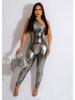 AL240 European & American Women's Metallic Sleeveless Sexy Summer Jumpsuit