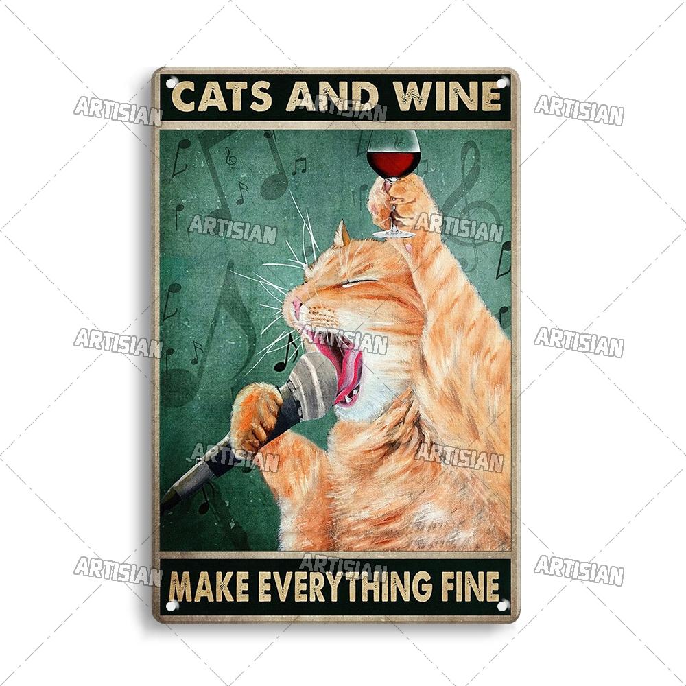 Artisian Black Cat Retro Metal Plaque Funny Pet Vintage Decorative Tin Sign Wall Decor Garage Bar Pub Club Kitchen Home Man Cave
