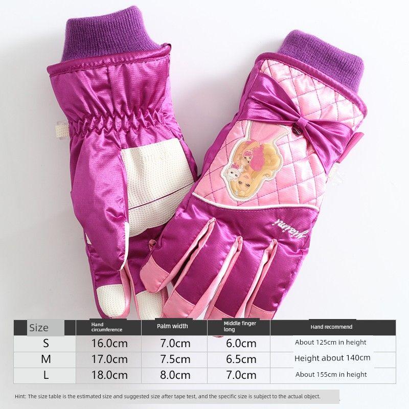 

Ski Gloves Thickened Heattech Waterproof and Snow Defense Woolen Cotton Boys and Girls Child Kid Outdoor Snow Five Finger Winter Princess money-purple M