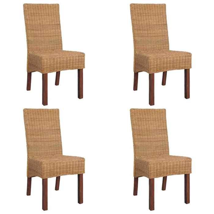 Dining Chairs - vidaXL - Set of 4 - Brown - Natural Rattan - Contemporary Style