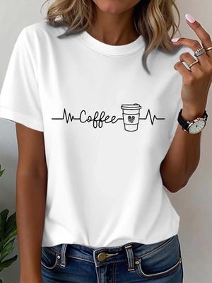 Casual Coffee Themed Tee Six Color Short Sleeve with Unique Print