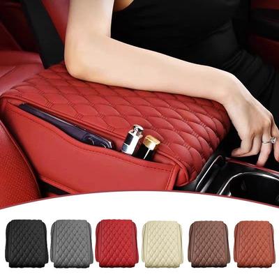 PU Leather Auto Center Console Pad,Thick Storage Bag Armrest box,Universal Fit for Most Vehicles Seat Box Cover Car Interior Accessories