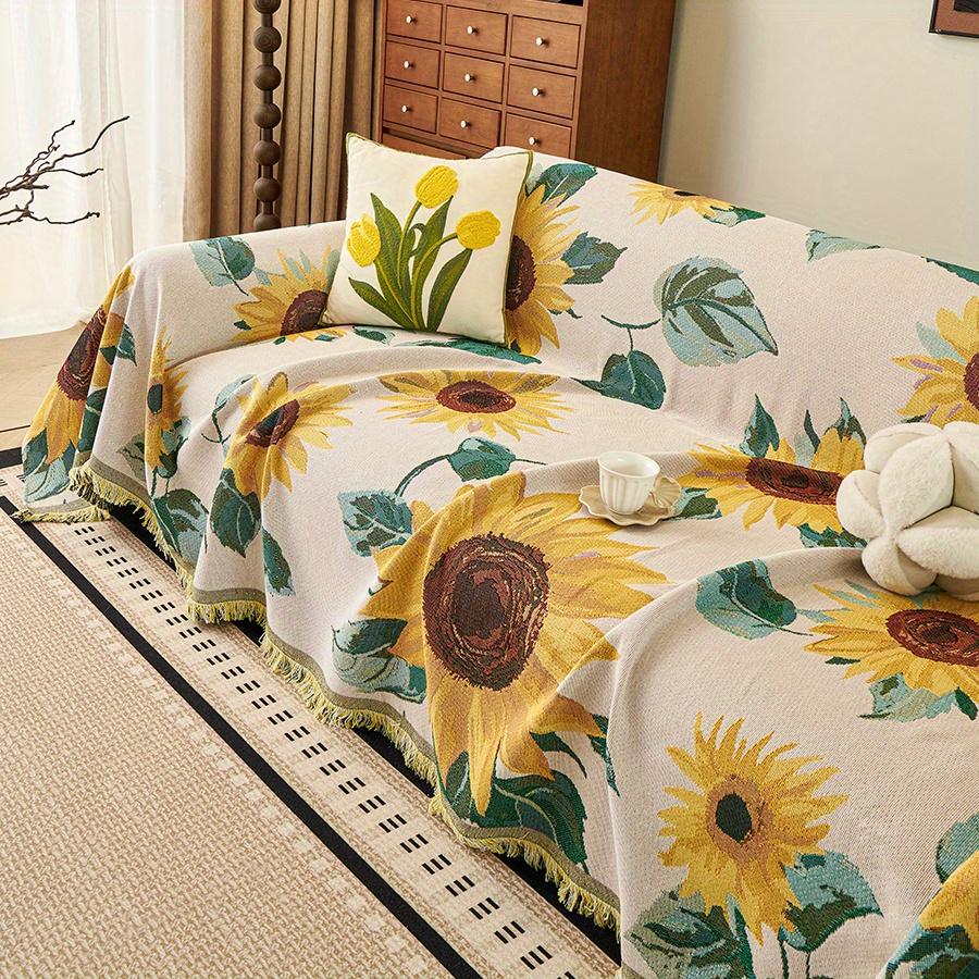 1pc Sunflower Pattern Sofa Towel All-cover Jacquard Sofa Throw Blanket With Tassels Couch Protector Four Seasons Universal