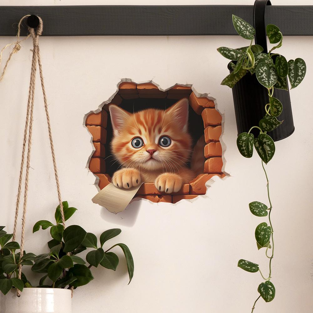 Peek-a-Boo Cartoon Cat Background Wall Sticker for Bedroom Living Room Hallway Self-Adhesive Removable Decal