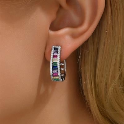 Vintage Regenbogen Zirkonia Geometrische Creolen für Frauen Mode Gold Silber Farbe Hochzeit Schmuck