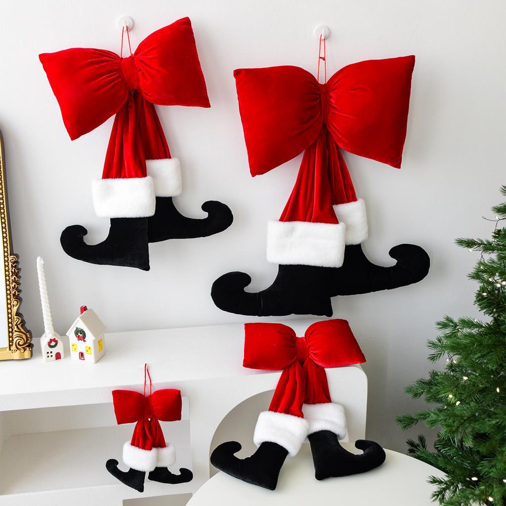 Christmas Decorative Boot Wall Hanging, Red Velvet Bow With Black Boots, Holiday Home Decor, Indoor Christmas Tree Ornaments