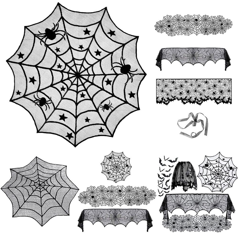 Halloween Decoration Tablecloths Spider Web Mantel Towel Bat Spider Table Flag Lampshade Decoration Halloween Home Decor Sets