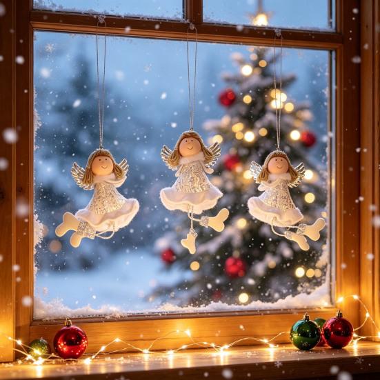 Cute Christmas Tree Hanging Charms Angel Ornaments, Plush Doll Pendant, Xmas Decorative Pastel Color Decor Ornaments for Home Holiday