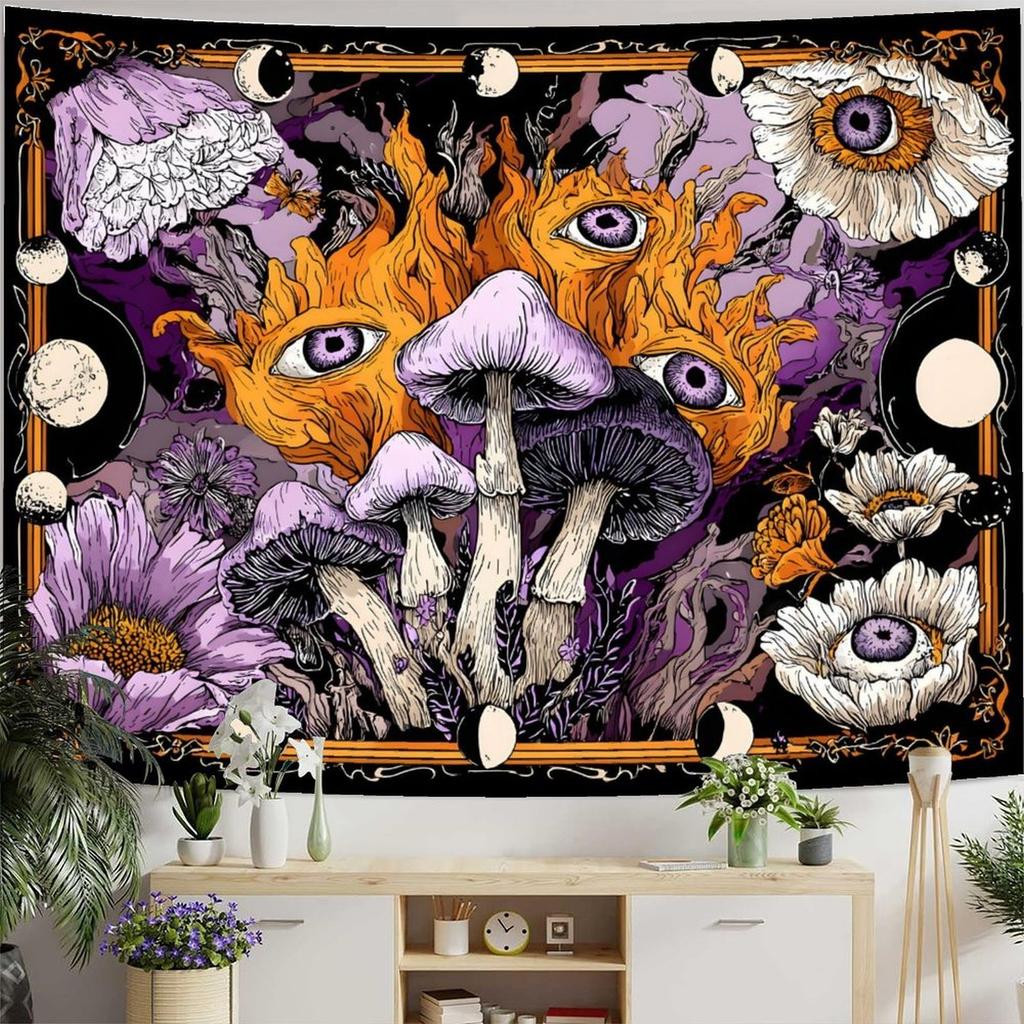 Purple mushroom landscape Digital printing polyester wall hanging tapestry decorative Living bedrooms Office background gift