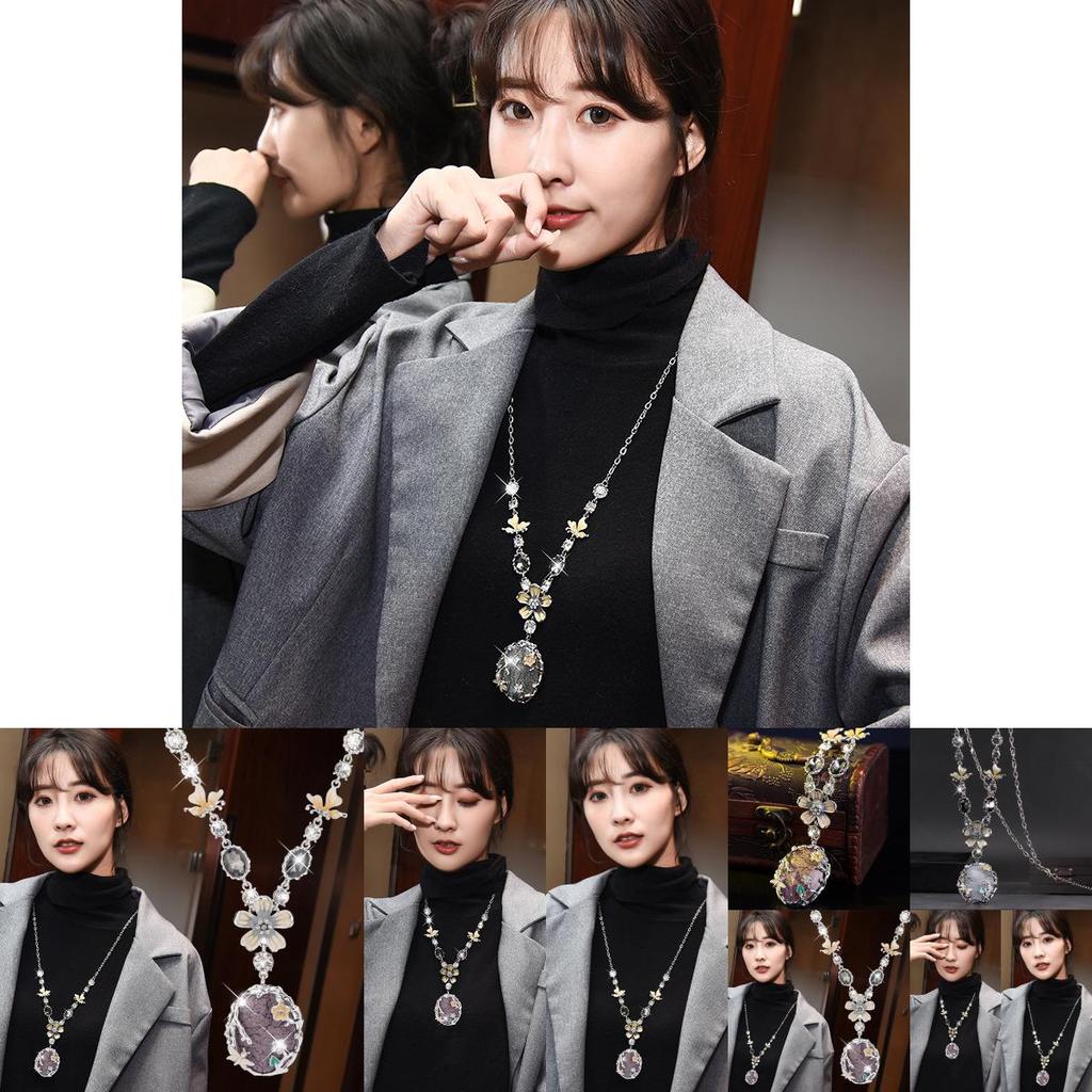 Elegant Vintage Floral Long Necklace For Women Featuring Stunning Crystal Accents