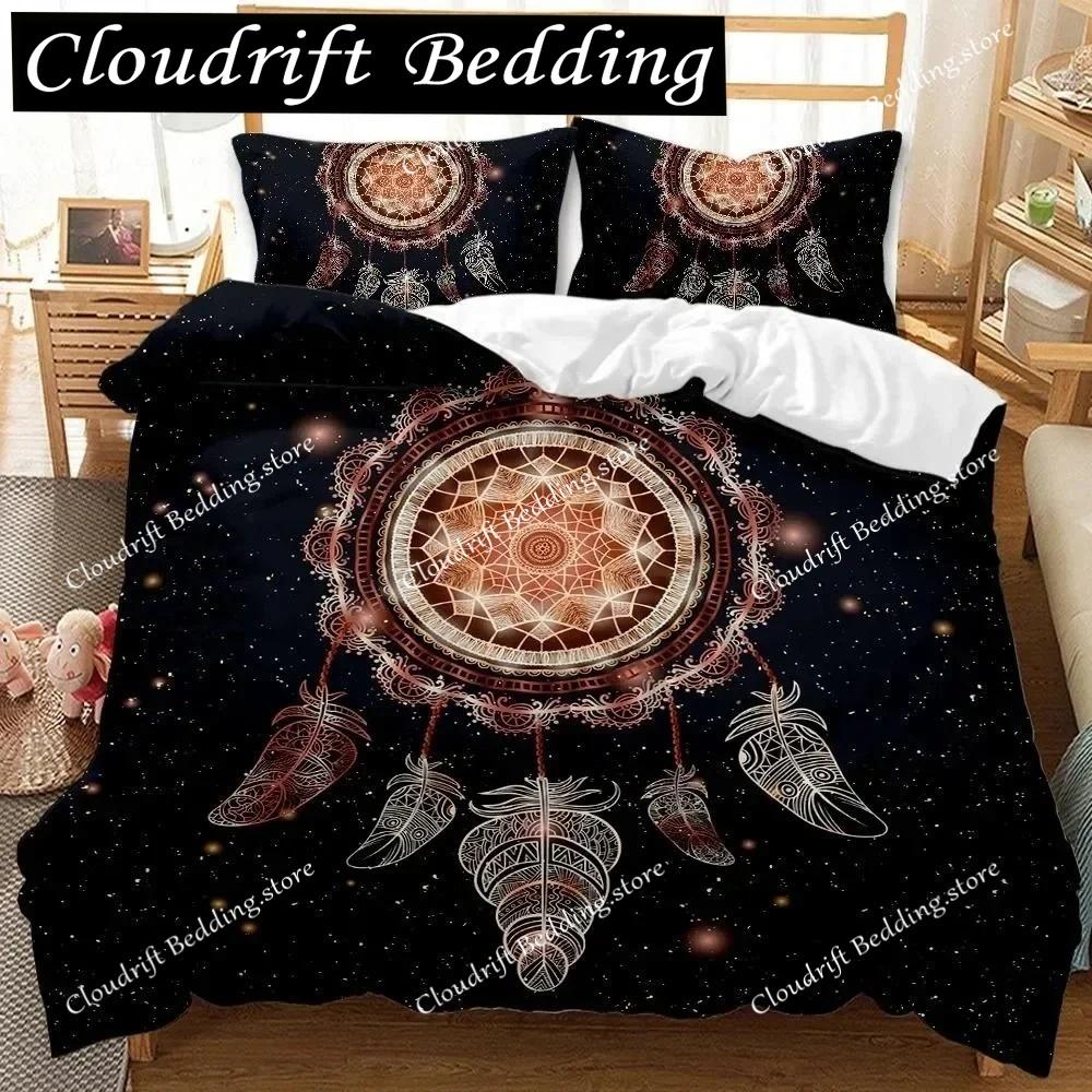 3D Print Dream Catcher Duvet Cover Feather Purple Dream Catcher Bedding Symbol Exotic Polyester Double Queen King Quilt Cover