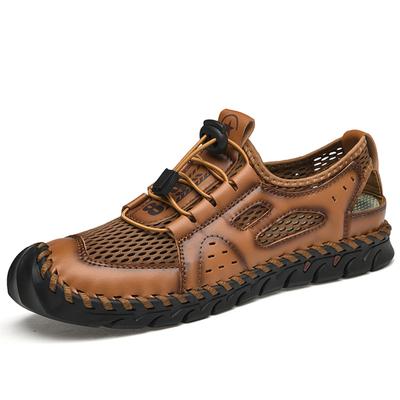 Summer Men's Genuine Leather Mesh Retro Casual Beach Sandals Outdoor Casual Mesh Shoes Sandals Men's Beach Sandals
