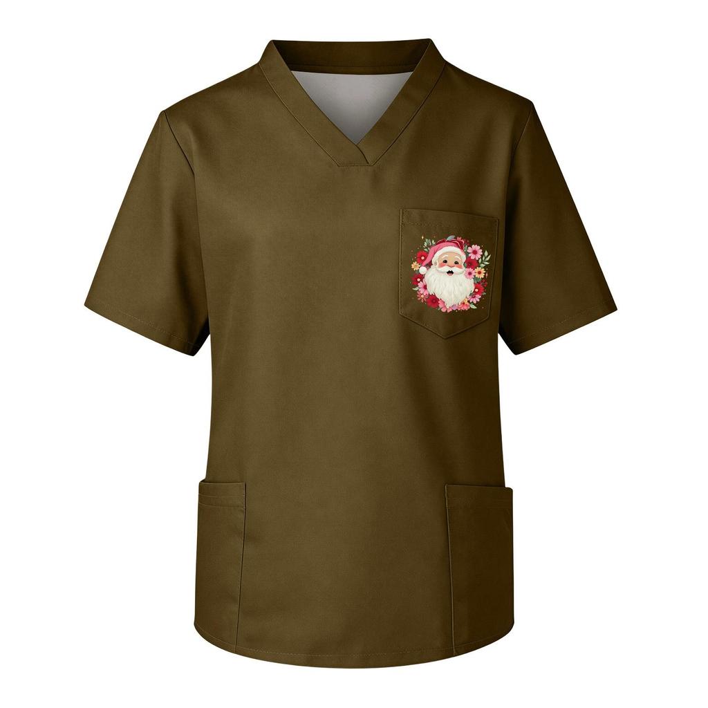 Men's Christmas Print Scrub Top, Holiday Uniform for Caregivers and Nurses