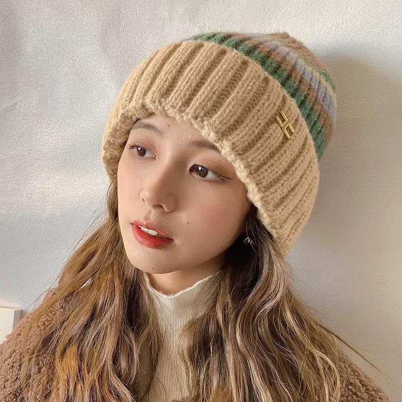 New Wool Hat for Students In Autumn and Winter Warm Cold Hats Fashionable and Versatile Knitted Ear Protection Head Hat for Women Thickened Cold Hat