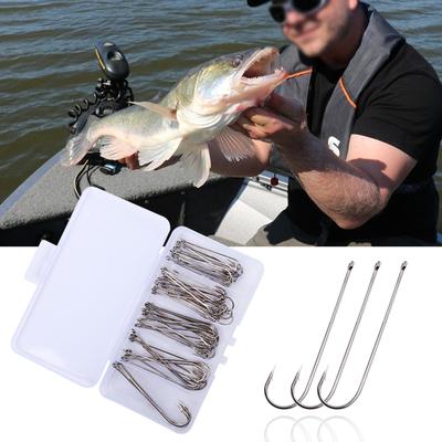 70Pcs Barbed Fishing Hook Straight Long Shank Fishing Hooks Multiple Sizes Hooks for Bass Trout Saltwater Fishing Tackle