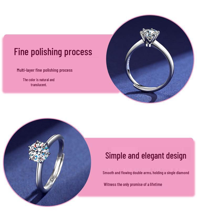 Eleganter S925 Sterling Silber Moissanit Ring für Damen - Ein Karat, Sechs-Krallen-Design, Leichter Luxus Mode, Perfektes Geburtstagsgeschenk