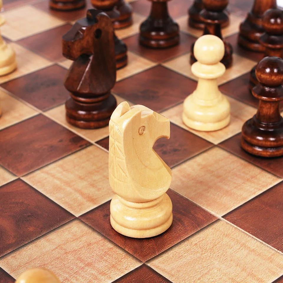 Šachovnice 3 v 1, skládací dřevěná přenosná šachová hrací deska, dřevěná šachovnice pro dospělé(Šachy + dáma a backgammon)