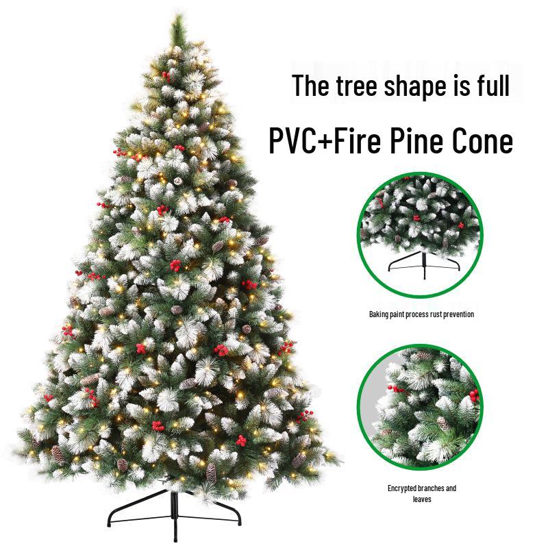 Eco-friendly Flame-retardant Christmas Tree with Red Berries and White Greenery