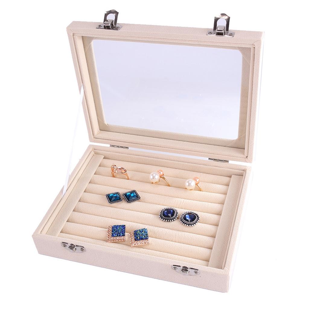 Velvet Jewelry Tray Organizer Box Holder with Clear Lid for Drawer Stud Earring