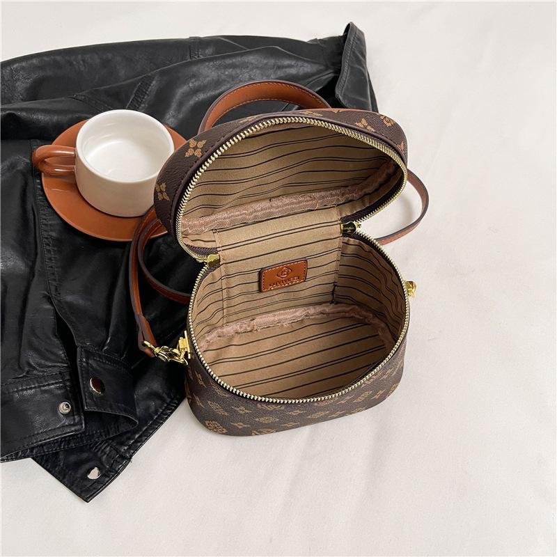 New High-end Presbyopia Double Pull Contrasting Color Cosmetic Bag Portable Shoulder Crossbody Trendy Women's Bag