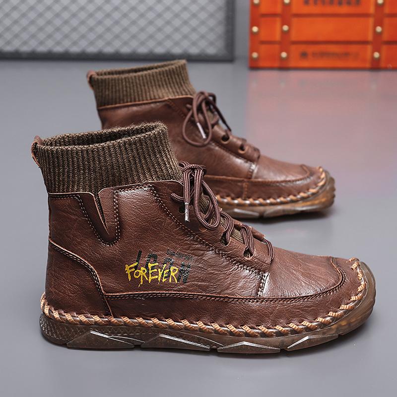 Мужские ботинки ручной работы в стиле кэжуал для пеших прогулок уличные коричневые на шнуровке с высоким верхом широкой колодкой обувь для вождения больших размеров 47 кофейный 3740₽