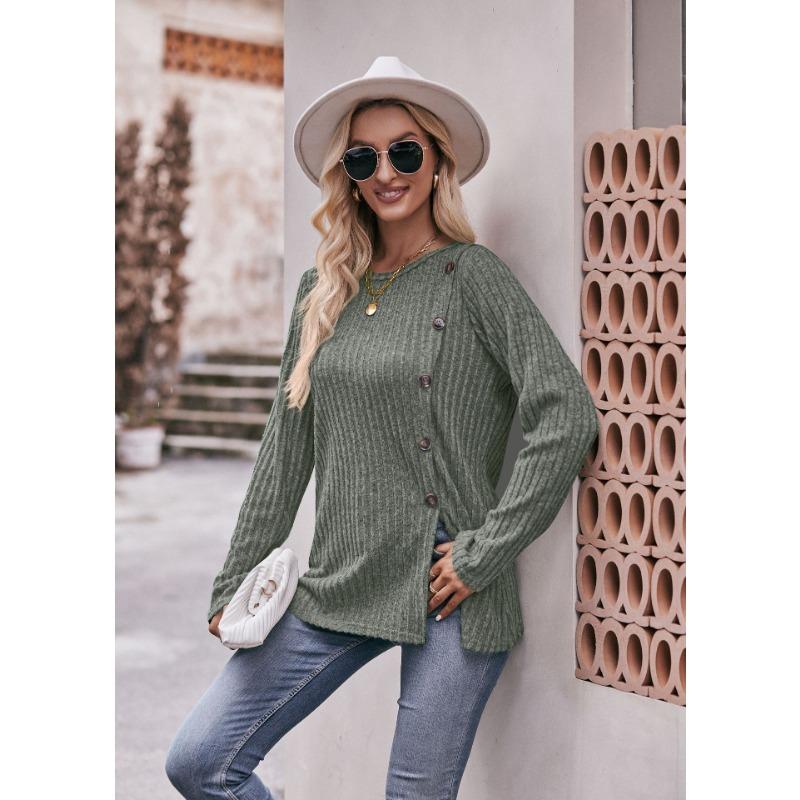 Women's Fashion Casual Spring Fall Solid Color Print Long Sleeve O-Neck Blouses & Shirts