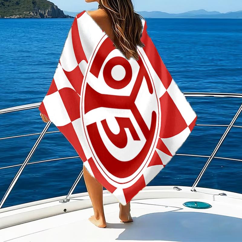Kırmızı Beyaz Mainz Desenli Plaj Havlusu - Yumuşak, Emici Mikrofiber, Hafif, Plaj, Partiler, Seyahat, Kamp hayran hediyeleri için İdeal