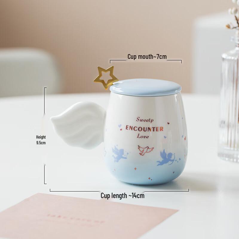 Couple's Ceramic Mugs Gift Set with Lids and Spoons