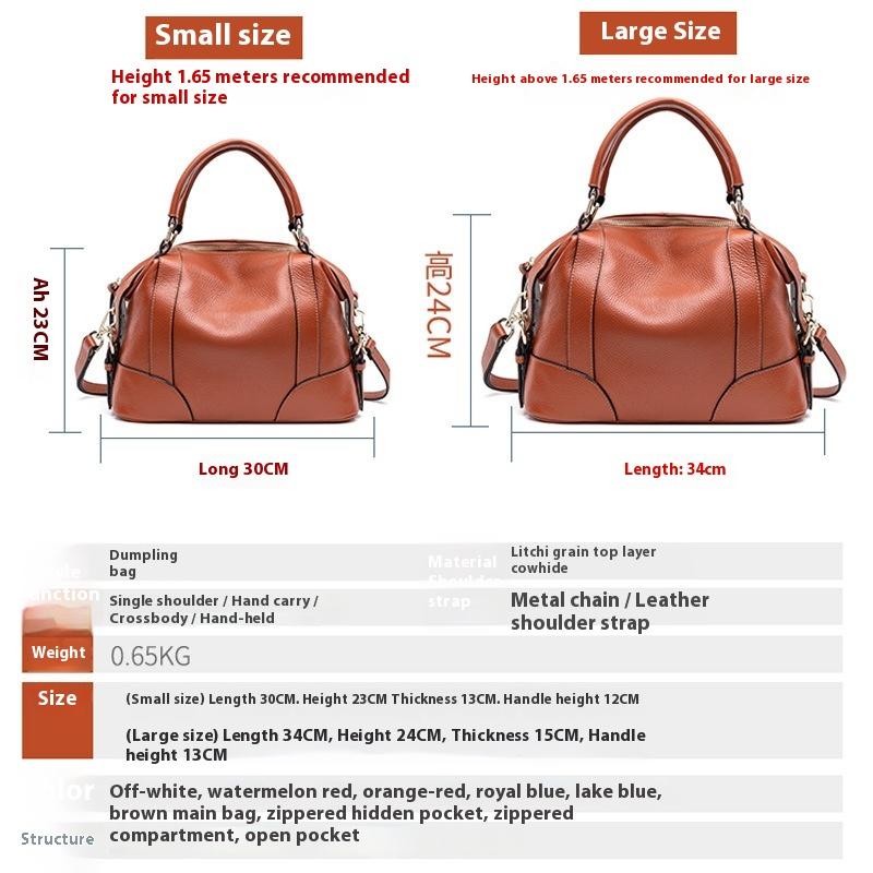 First Layer Cowhide Handbag Temperament Women's Handbag Women's Versatile Leather Shoulder Messenger Women's Bag