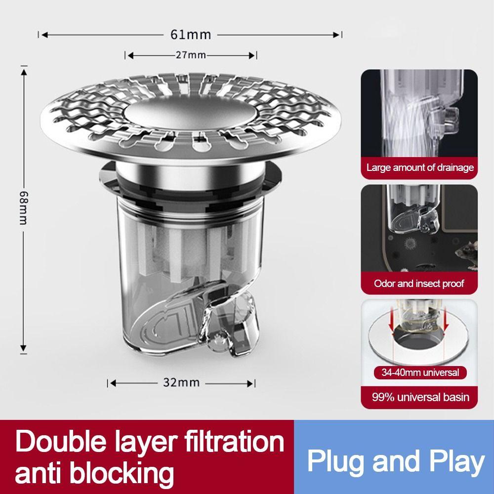 Plastic Floor Drain Filter Mesh Anti-clog Anti-odor Pop Up Drain Filter Multifunctional Sealing Cover Sink Strainer