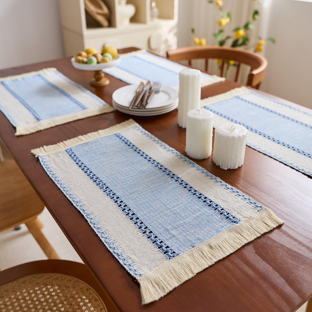 Cotton and linen style placemat tassel color matching woven table flag American country farmhouse holiday party decoration table mat